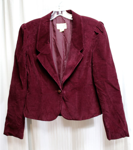 Vintage - Burgundy Cotton Corduroy Puff Sleeve Blazer - Size 13 (Vintage 15