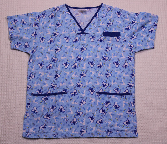 Scrubs by Triple S - Blue Dog Pattern V-neck Scrub Top - Size XL