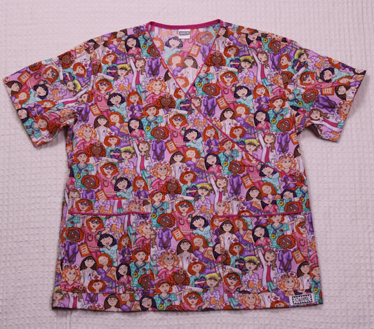 Castel - Pink Health Professionals Pattern Scrub Top  - Size M