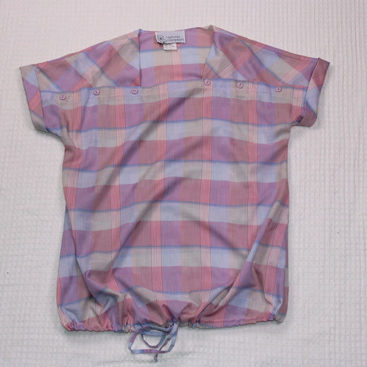 California Concepts - Pink and Baby Blue Pastel Plaid Short-Sleeve Top - Size 8