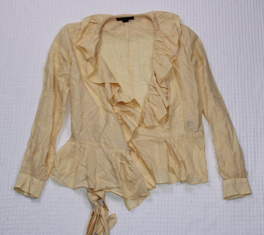 Kenneth Cole New York - Champagne Ruffled V-neck Wrap Blouse with Front Tie - Size S