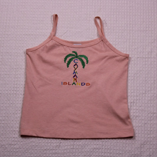 "Cayman Islands" Embroidered Peach Tank Top - Size M