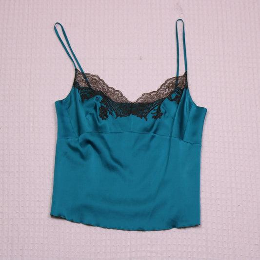 C. Gilson Lingerie Couture - Teal Camisole with Gray/Bronze Lace  - No Size Tag
