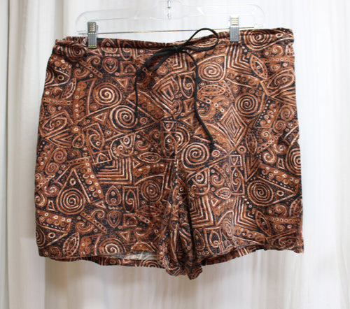French Laundry - Linen Blend Brown & Black Tribal Print Shorts- Size XL