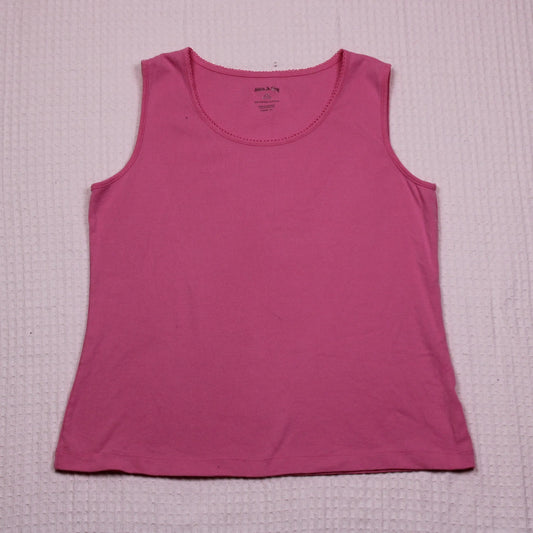 White Stag - Pink Tank Top with Lace Trim- Size L (12-14)