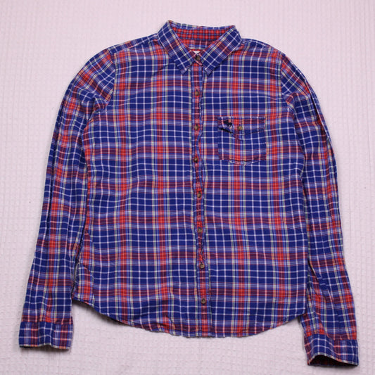 Abercrombie & Fitch - Blue & Red Plaid Women's Button-Down Shirt - Size L