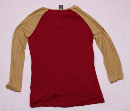 NFL Team Apparel -  Women's San Francisco 49ers Scarlet and Gold Lace-Up V-Neck Long Sleeve Shirt Size L