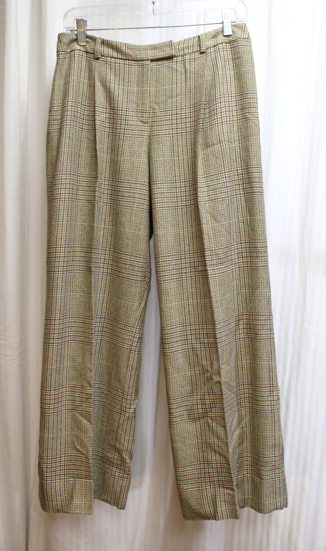 Anne Klein - Plaid Check Stretch Wool Blend Trousers - Size 10