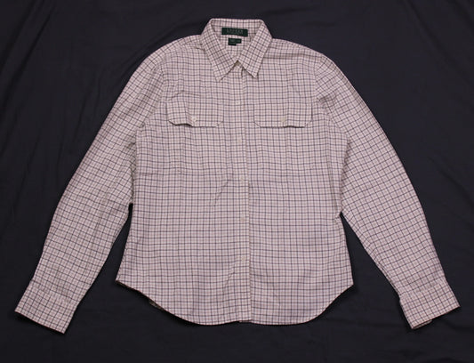 Lauren Ralph Lauren Petite -  White, Beige, and Green Plaid Button Down Shirt - Size P/S