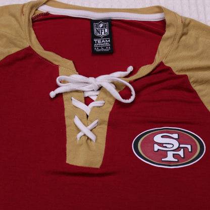 NFL Team Apparel -  Women's San Francisco 49ers Scarlet and Gold Lace-Up V-Neck Long Sleeve Shirt Size L