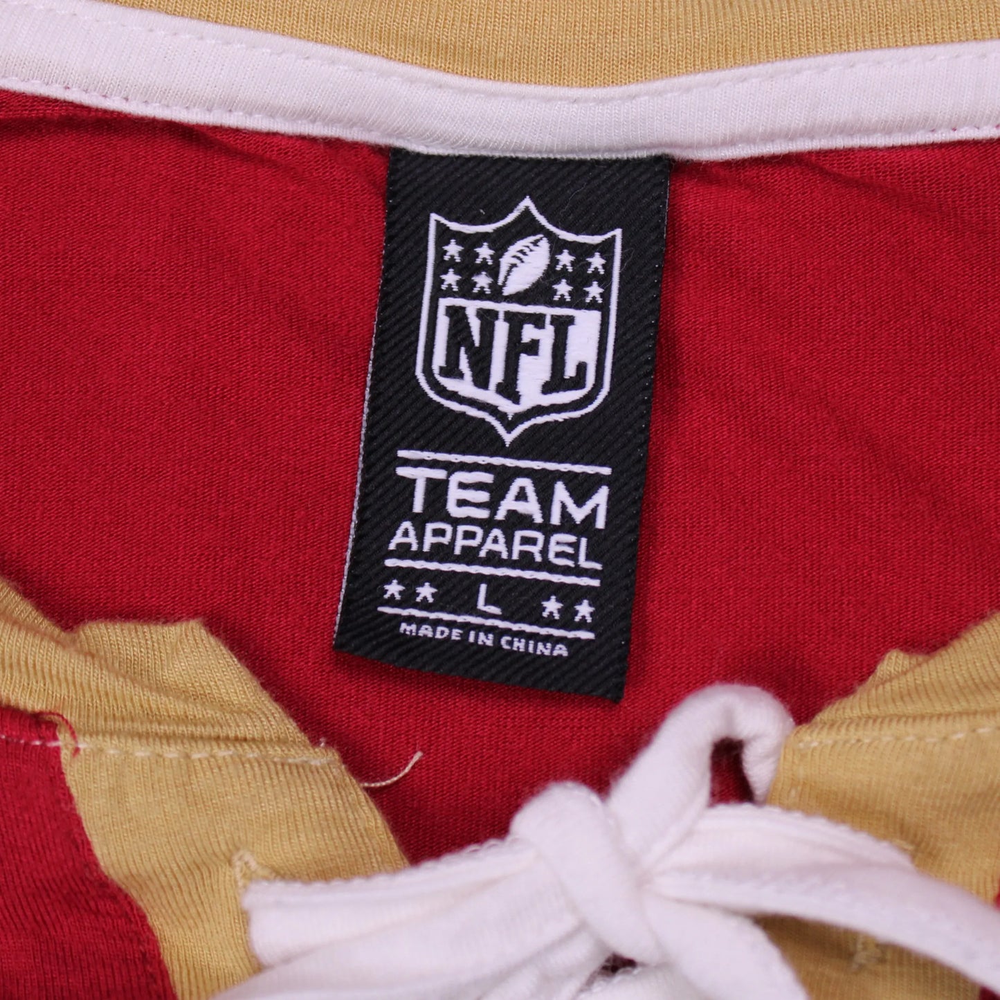 NFL Team Apparel -  Women's San Francisco 49ers Scarlet and Gold Lace-Up V-Neck Long Sleeve Shirt Size L