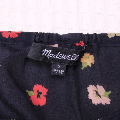 Madewell - Black/Dark Navy Blue Confetti Floral Blue Silk Ruffle-Strap Cami Top