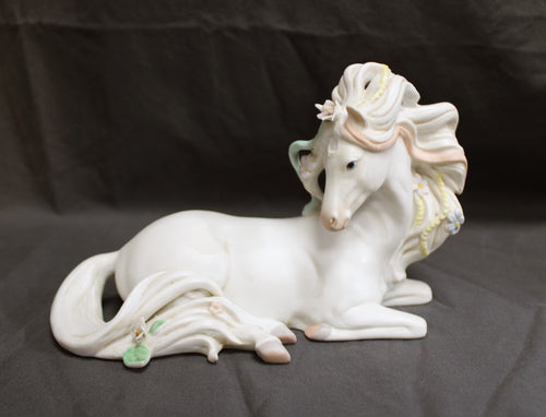 Vintage 1986, Enesco Porcelain Fantasy Floral Unicorn - 8.5