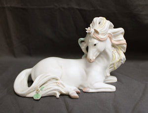 Vintage 1986, Enesco Porcelain Fantasy Floral Unicorn - 8.5"