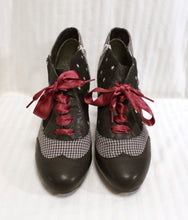 Load image into Gallery viewer, Poetic License, London - Burgundy &amp; Black Houndstooth Vintage Inspired Spat Detail inner Zip Shoes - Size EURO 40 (US 9)