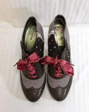 Load image into Gallery viewer, Poetic License, London - Burgundy &amp; Black Houndstooth Vintage Inspired Spat Detail inner Zip Shoes - Size EURO 40 (US 9)