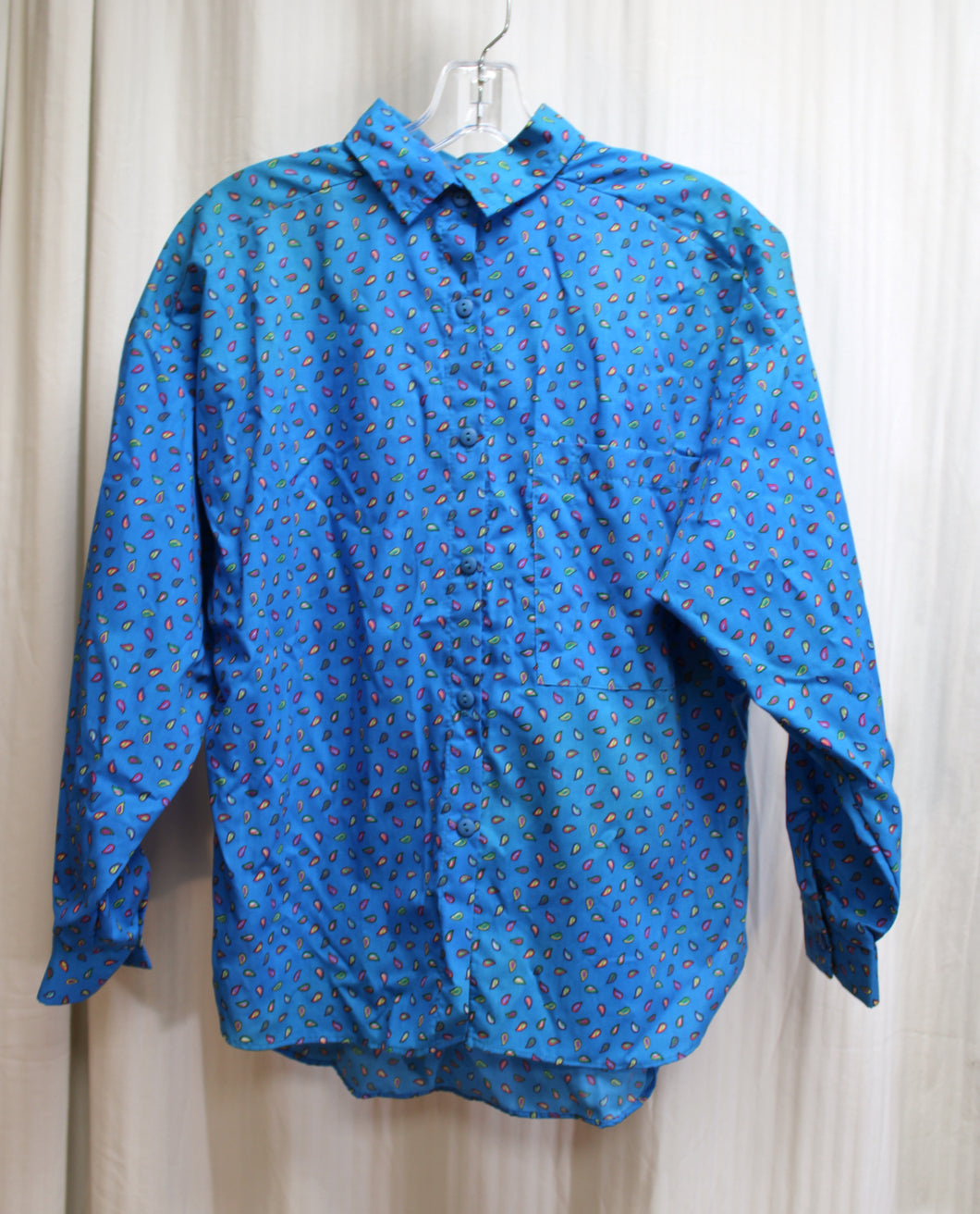 Vintage 80's - You Babes - 1/2 Sleeve Blue Paisley Button Up Shirt - Size M (See Note)