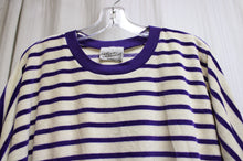 Load image into Gallery viewer, Vintage 80&#39;s - Active Interest (Mervyns) - New Wave, Purple &amp; Cream Stripe Velour Velvet Dolman Sleeve Top  - Size L