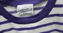 Load image into Gallery viewer, Vintage 80&#39;s - Active Interest (Mervyns) - New Wave, Purple &amp; Cream Stripe Velour Velvet Dolman Sleeve Top  - Size L