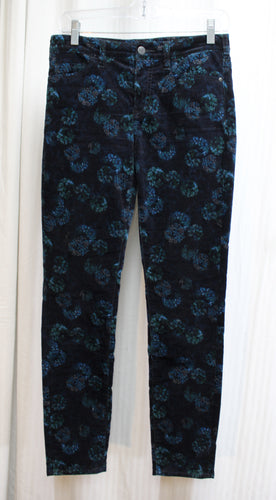 Pilcro and the Letter Press - Black w/ Blues & Green Florals Velvet Jeans - Size 25