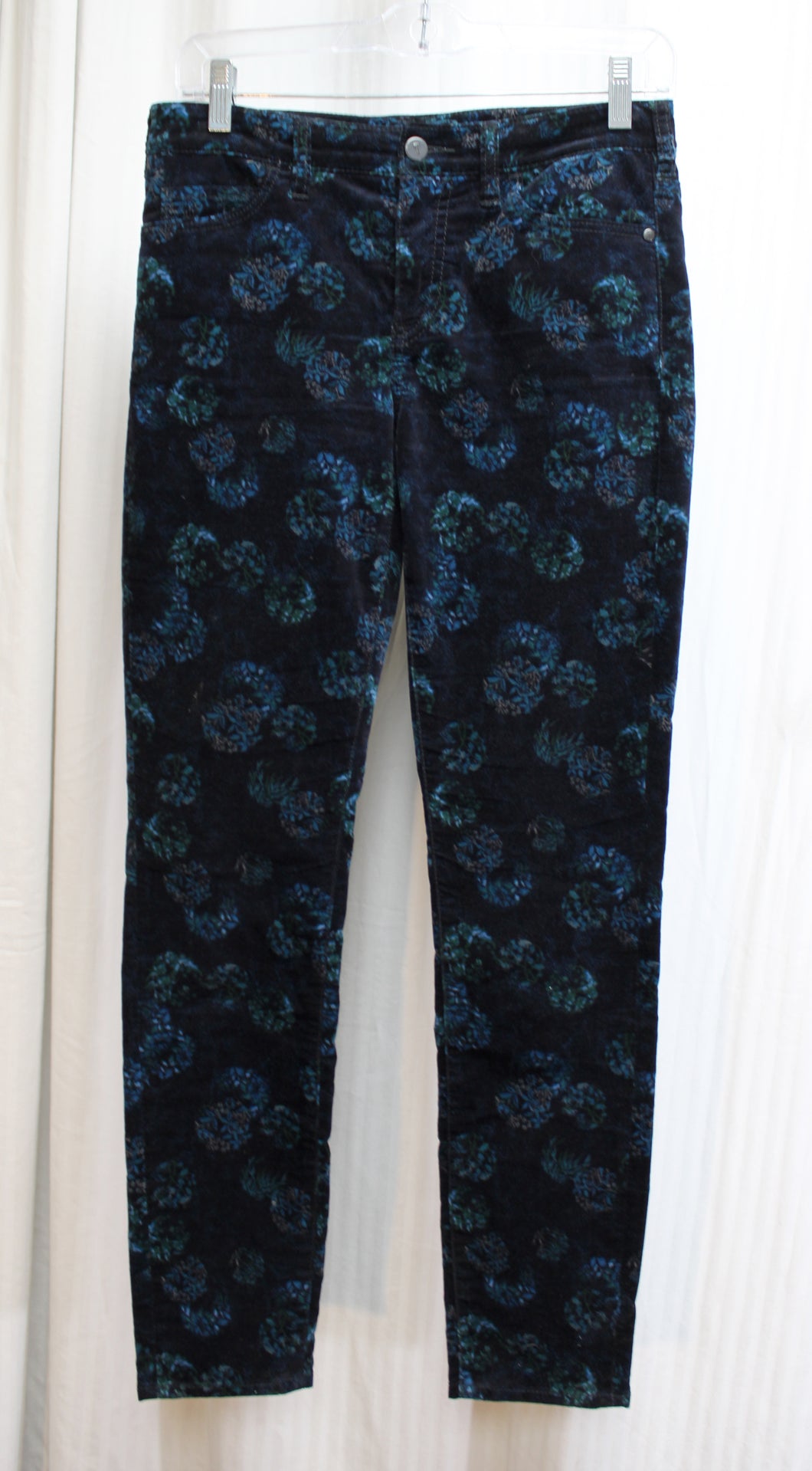 Pilcro and the Letter Press - Black w/ Blues & Green Florals Velvet Jeans - Size 25