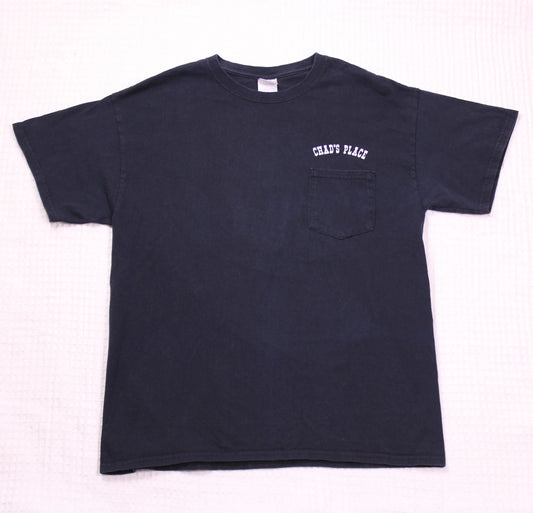 Chad's Place - Black Pocket T-shirt with Large Back Graphic - SIze L