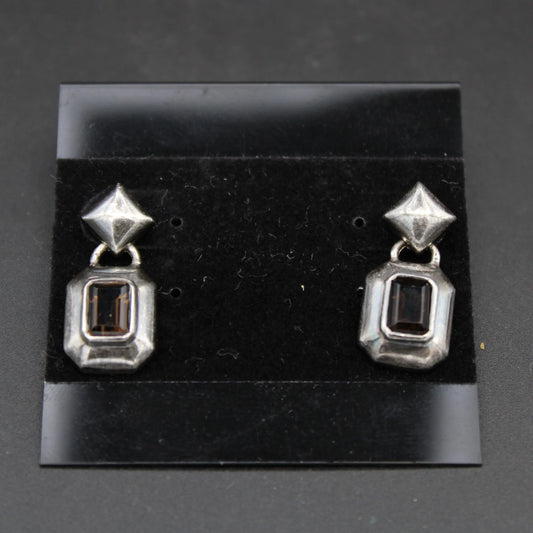 Dark Gemstone Silver-Tone Geometric Dangle Earrings
