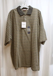 Vintage - Bugle Boy - Tan & Gray Short Sleeve Polo Shirt - Size XL (Dead stock w/ Tags)