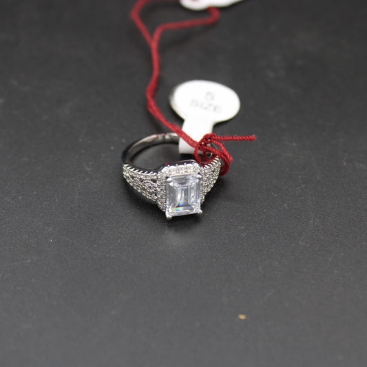 Rectangle Stone Halo Ring