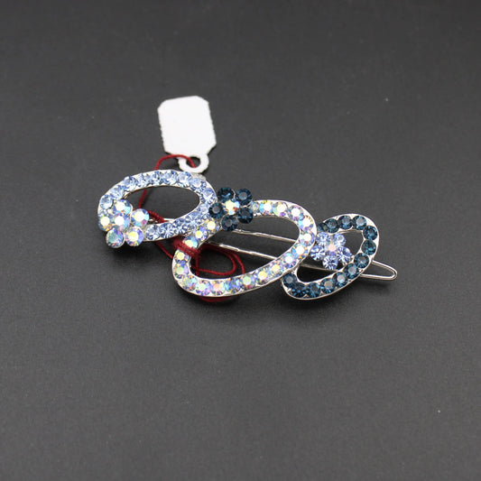 Rhinestone Geometric Loop Hair Barrette with Floral Accents