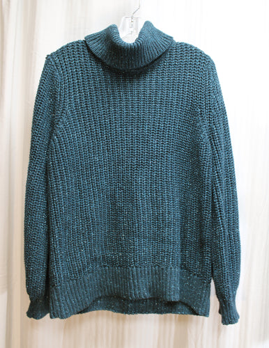 I.N.C. International Concepts - Blue Green w/ Metallic Fleck Chunky Funnel Neck  Sweater - Size L
