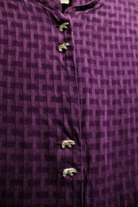 Vintage - Coldwater Creek - Purple Collarless Basket Weave Shirt w/ Unique Pewter Bear Buttons - Size L