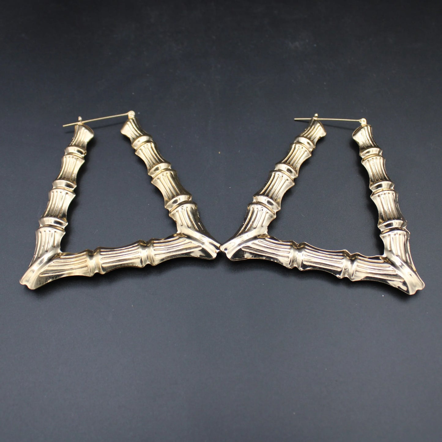 Gold-Tone Chunky Bamboo Triangle Hoop Earrings