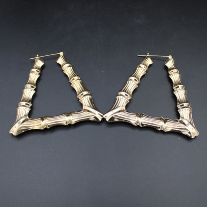 Gold-Tone Chunky Bamboo Triangle Hoop Earrings