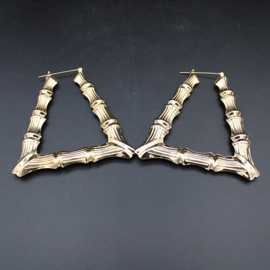 Gold-Tone Chunky Bamboo Triangle Hoop Earrings