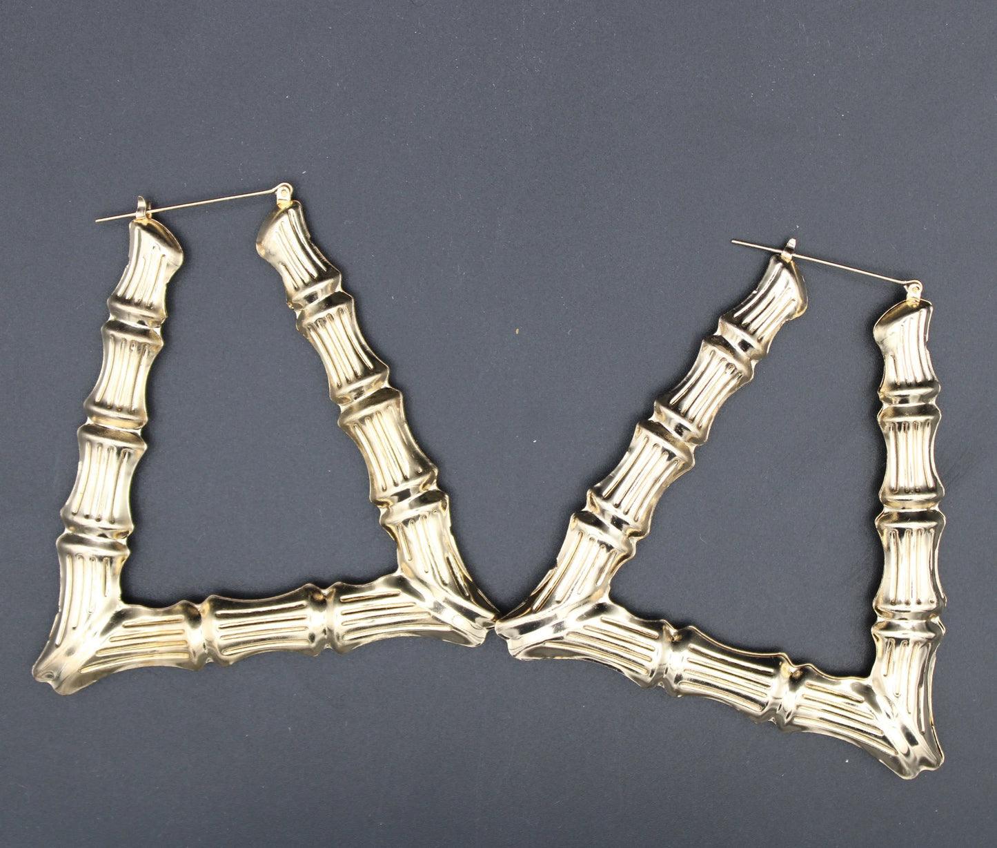 Gold-Tone Chunky Bamboo Triangle Hoop Earrings