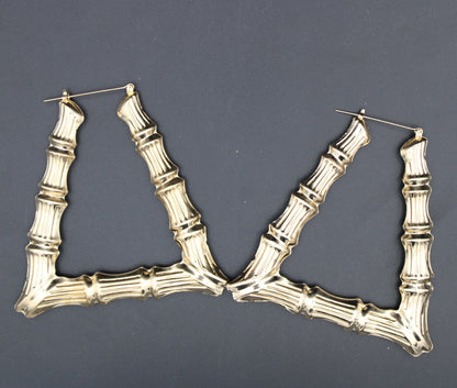 Gold-Tone Chunky Bamboo Triangle Hoop Earrings