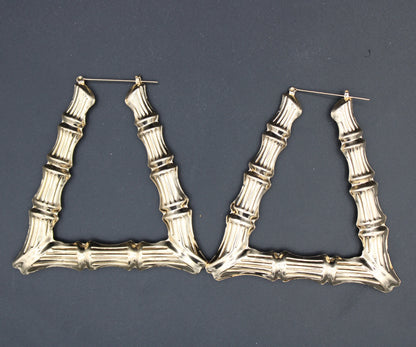 Gold-Tone Chunky Bamboo Triangle Hoop Earrings