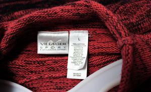 Vintage Villager Sport - red to Black Gradient Variegated Mock Neck pullover Sweater - Size L