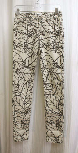 Paige Denim - Taupe & Black, Leaf Print Skyline Midrise Skinny Jeans - Size 26 (w/ Tags)