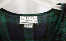 Load image into Gallery viewer, Vintage - L.G.S. Petites - Blue &amp; Green Flannel Long Sleeve Dress w/ Attached Embroidered w/ Delicate Beads Tie Back Vest - Size 8P (Petite)