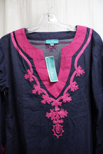 Load image into Gallery viewer, Southern Frock - Lightweight Navy w/ Magenta Pink Embroidery Tunic - Size M (w/ Tag)