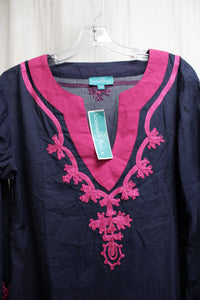 Southern Frock - Lightweight Navy w/ Magenta Pink Embroidery Tunic - Size M (w/ Tag)