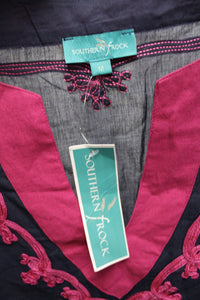 Southern Frock - Lightweight Navy w/ Magenta Pink Embroidery Tunic - Size M (w/ Tag)