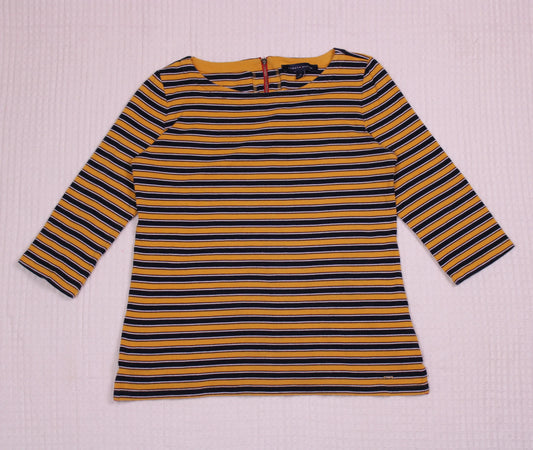 Tommy Hilfiger - Yellow and Navy Blue Striped Boat Neck Top - Size M
