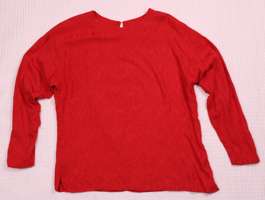 First Option - Vintage - Red Jacquard Floral Swirl Pattern Top - Size M