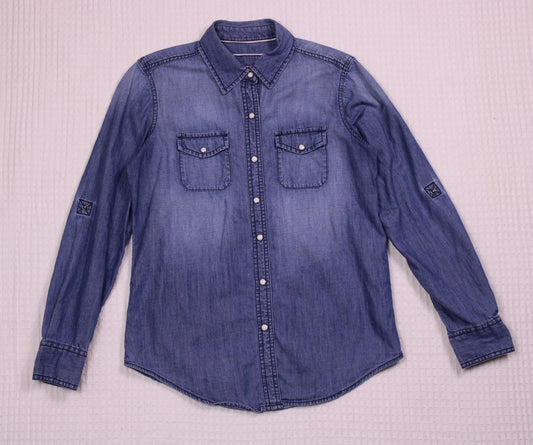 Arizona Jeans - Blue Denim Long Sleeve Button-Up Shirt - Size S