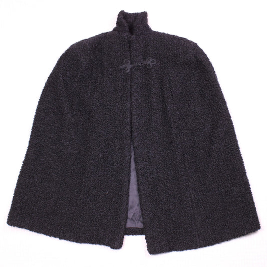 Unbranded - Vintage - Black Curly Wool Boucle Cape - Large See Measurements