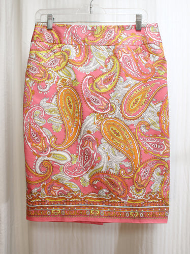 Charter Club - Pink, Yellow & Orange Paisley, Pencil Skirt - Size 6