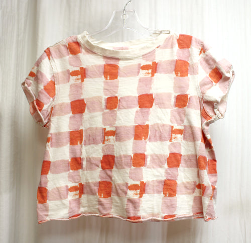 Maeve (Anthropologie) - Pink, Off White & Orange - Block Dye Cropped T-Shirt - Size XXS